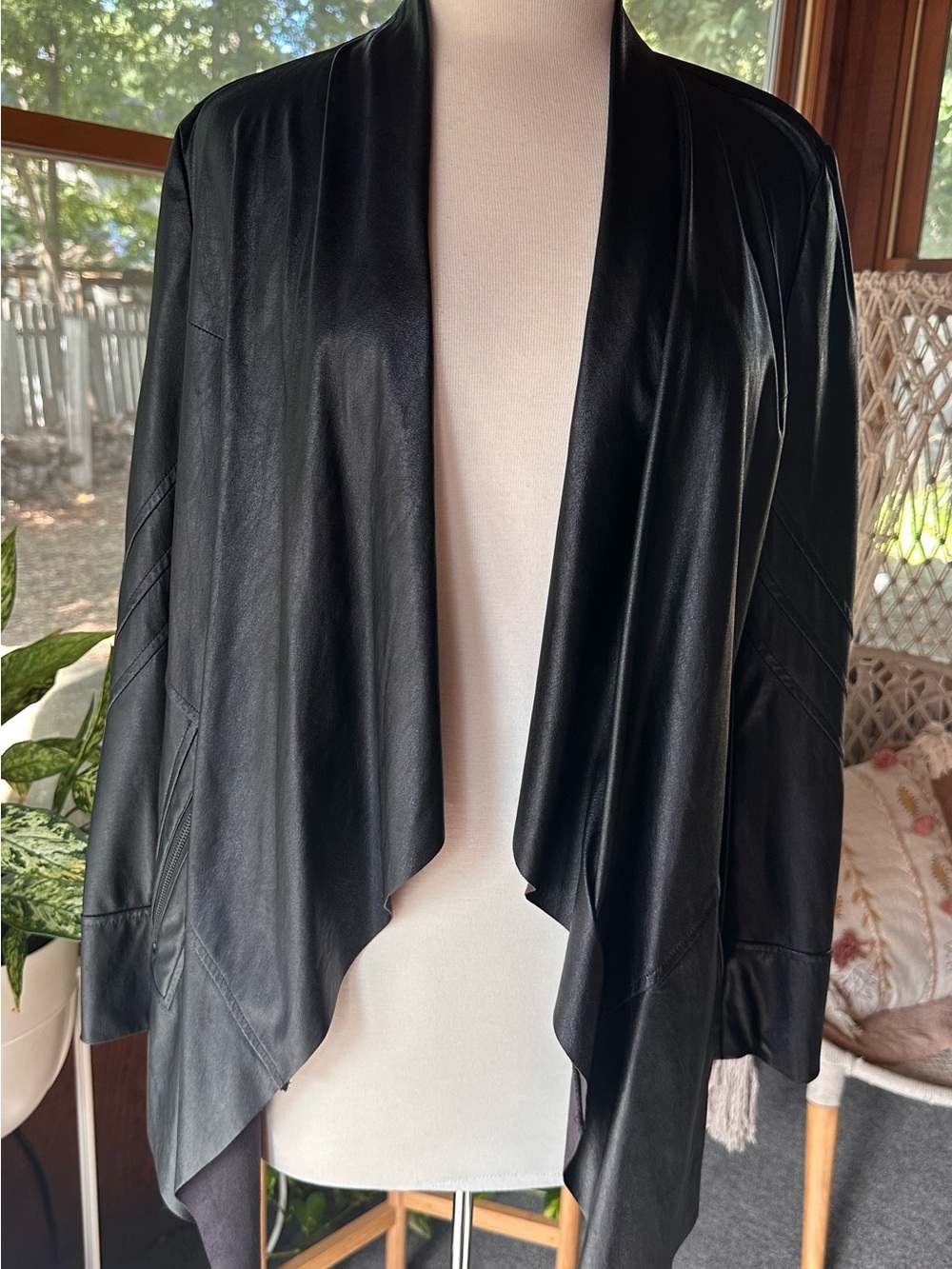Vakko Faux Leather waterfall Draped Women's Jacket